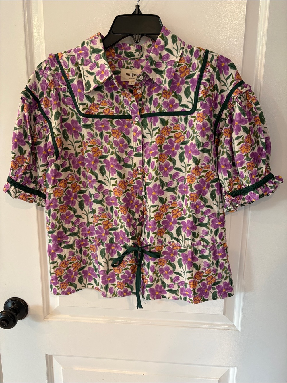 Women’s Umgee Purple & Orange Floral Button-Front Boho Blouse - EUC, small